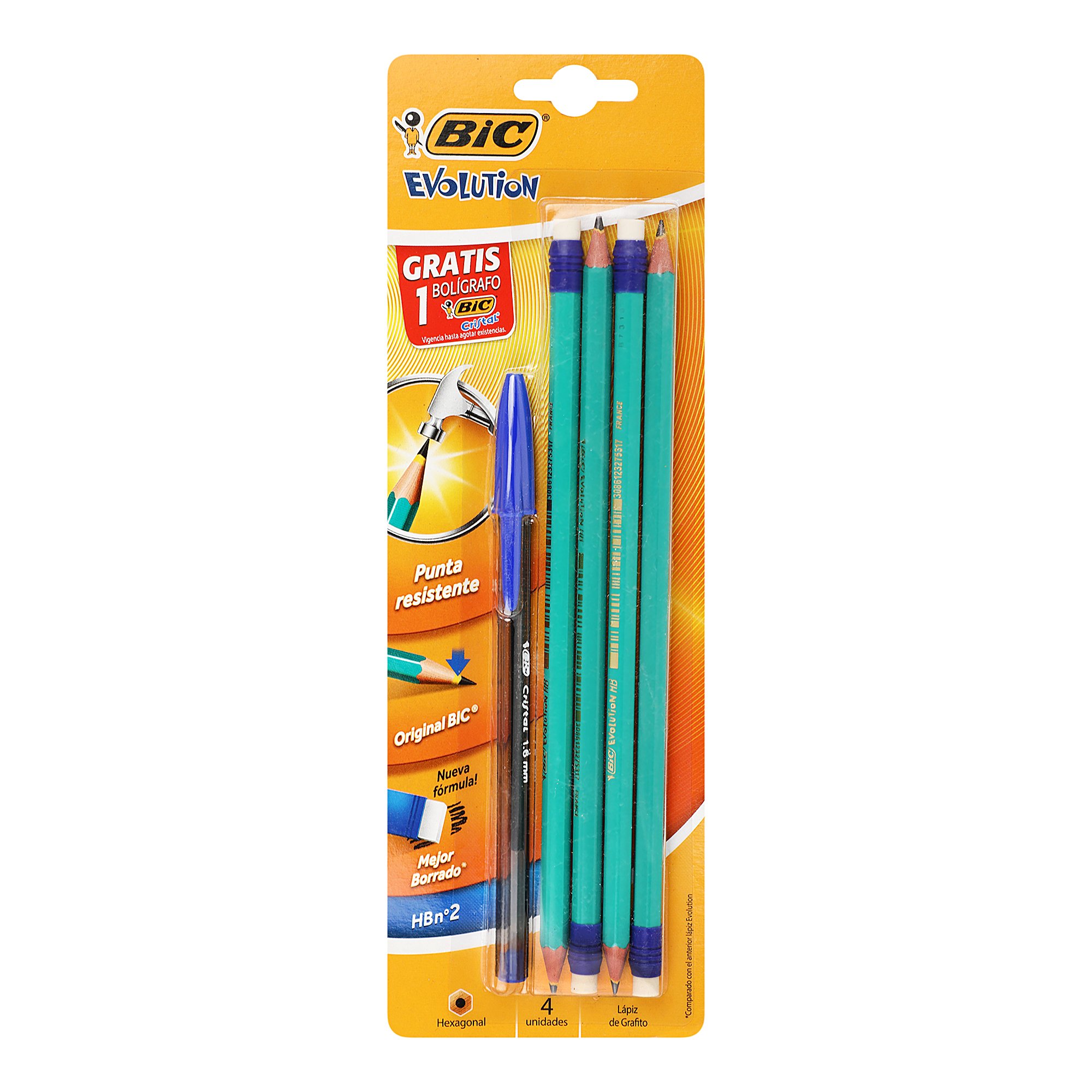 Imagen de BIC(1) LAPIZ GRAFITO EVOLUTION C/4PZAS+1 PLUMA (AMARILLO/VERDE)