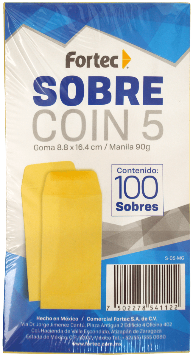 Imagen de FORTEC(10) SOBRE COIN C/100 MANILA 5 8.8x16.4 (S-05-MG)